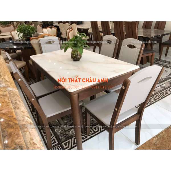 Bàn ăn mặt đá 6 ghế BA035